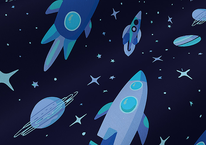 Rocket Adventure, Cosmic Blue - Twist&Fit Roman Blind - Image 4